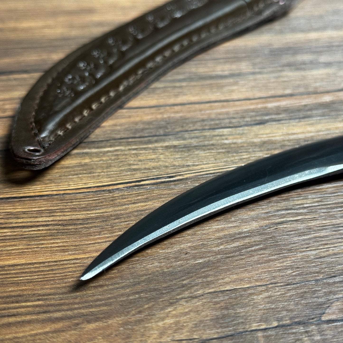 batik leather sheath hand-forged jambiya knife hand stitched indonesian pattern