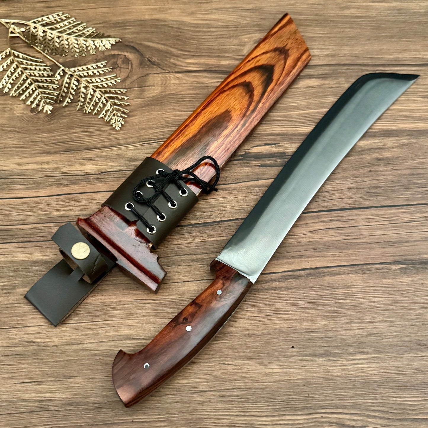 batik leather sheath hand-forged golok machete hand stitched indonesian pattern