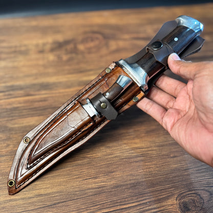 hand forged bowie knife leather sheath 5160 spring steel blade side profile
