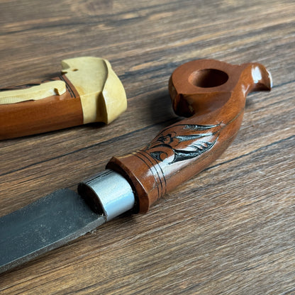 carved wooden handle hand forged parang machete traditional hand carved detail