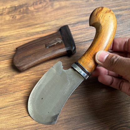 rosewood handle hand forged golok machete traditional carved detail view