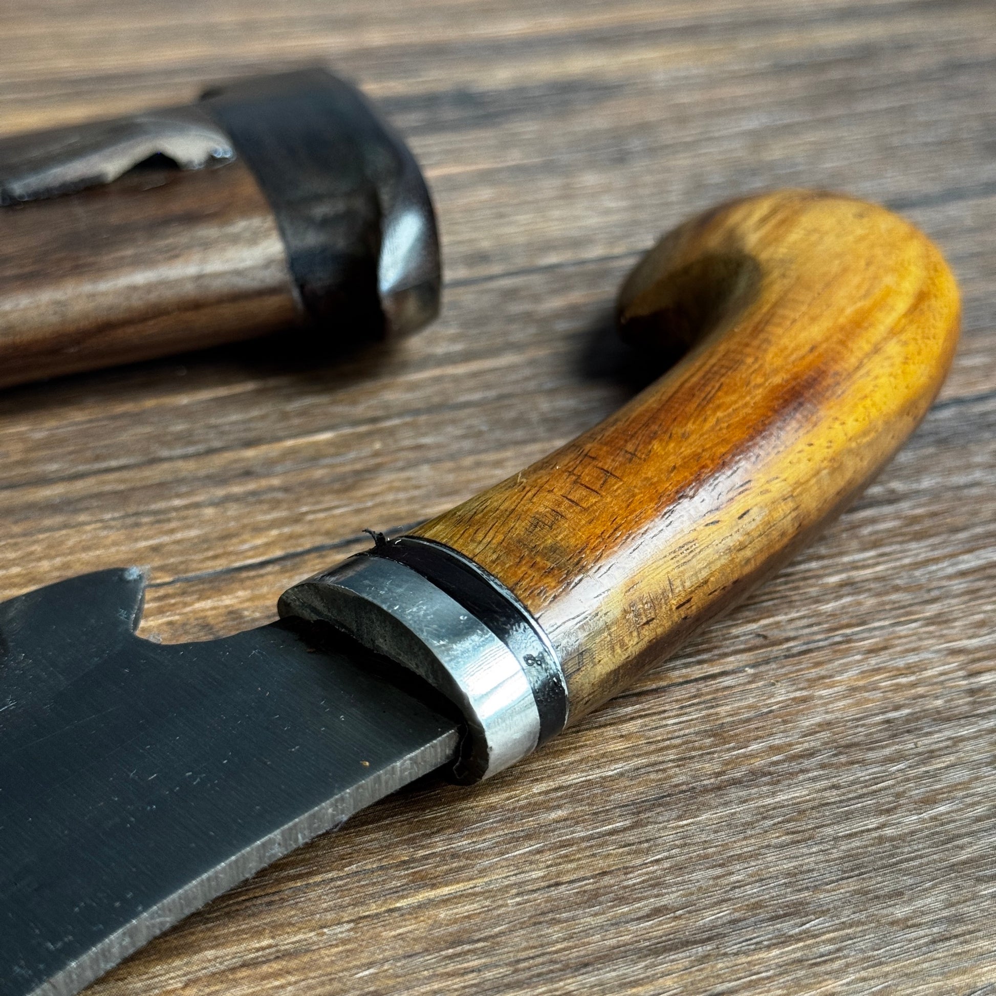 hand forged golok machete with rosewood sheath complete full set display