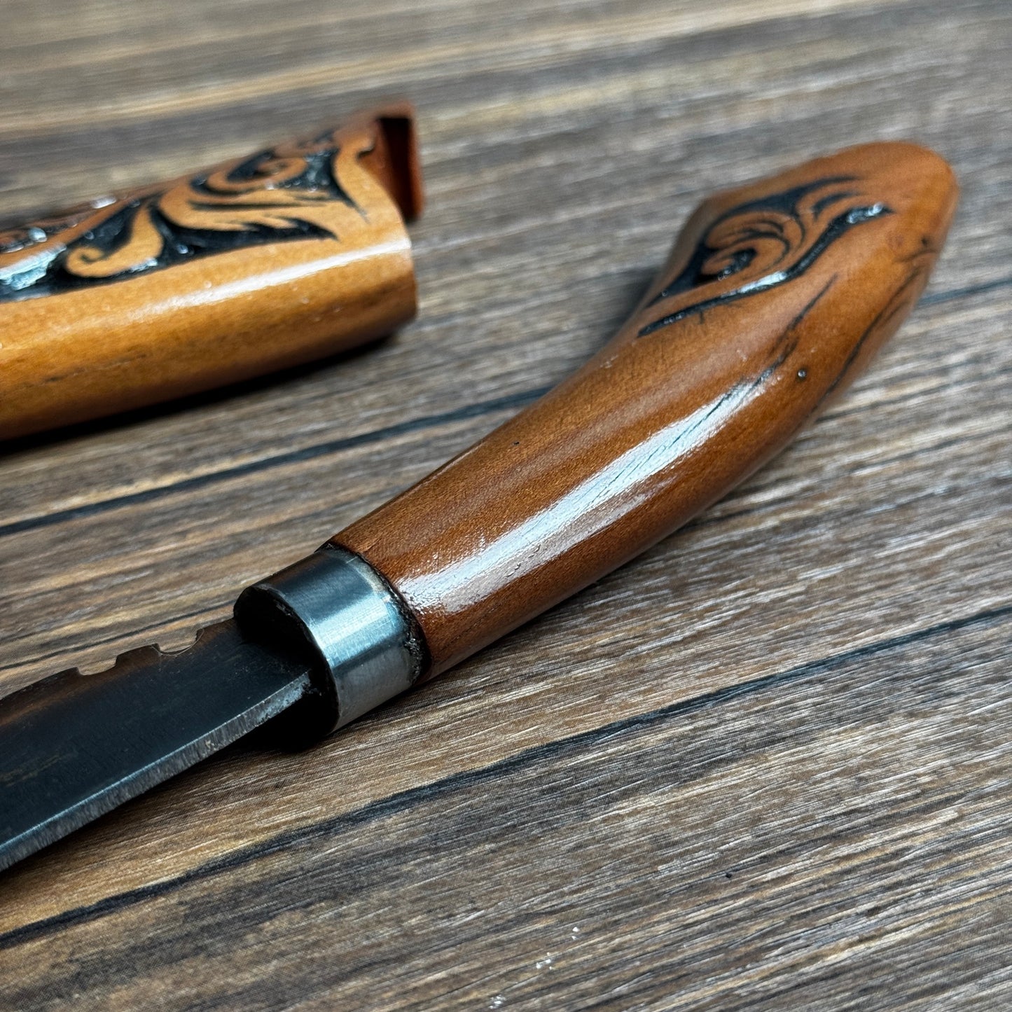 batik leather sheath hand-forged Indonesian Laduk knife hand stitched pattern