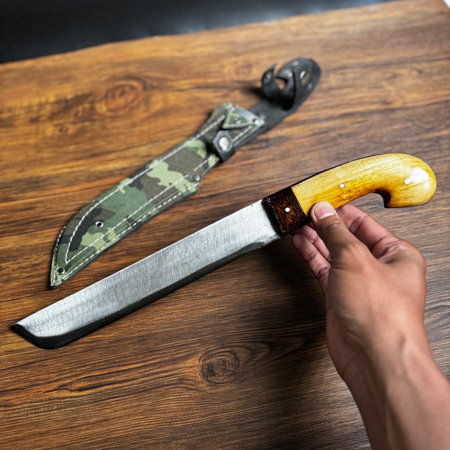 camouflage sheath Indonesian golok machete hand stitched survival bushcraft set