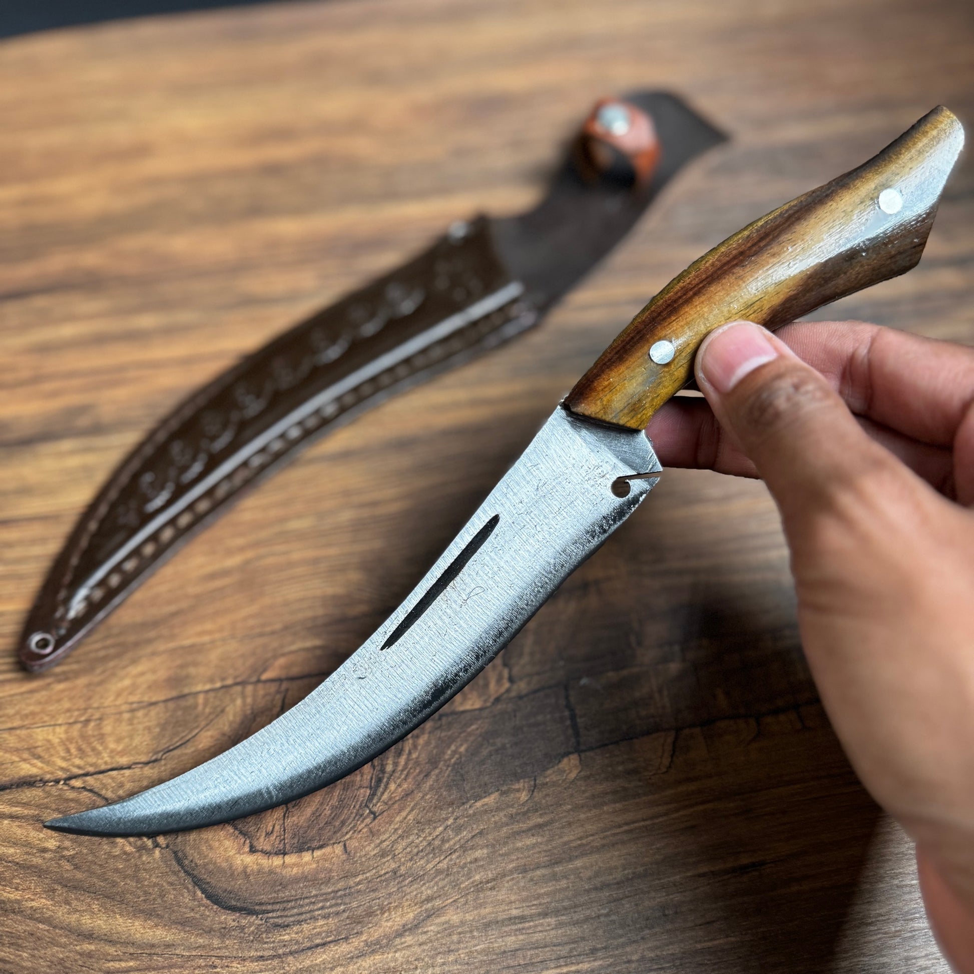 hand-forged jambiya knife embossed leather sheath complete collector set