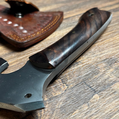 hand-forged hatchet camping bushcraft rosewood handle leather sheath complete set