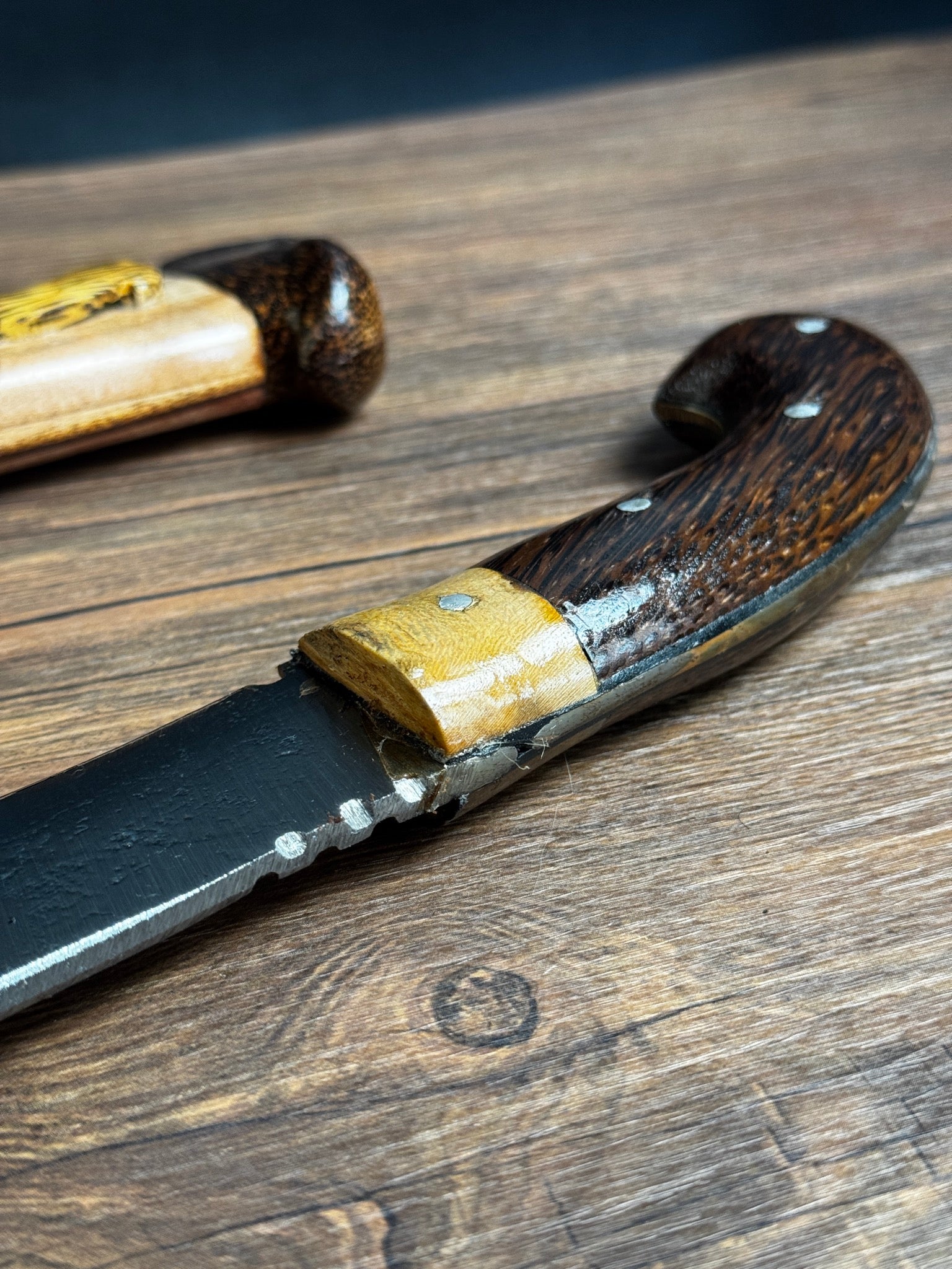 hand-forged golok machete with wooden handle batik leather sheath complete set