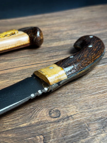 hand-forged golok machete with wooden handle batik leather sheath complete set