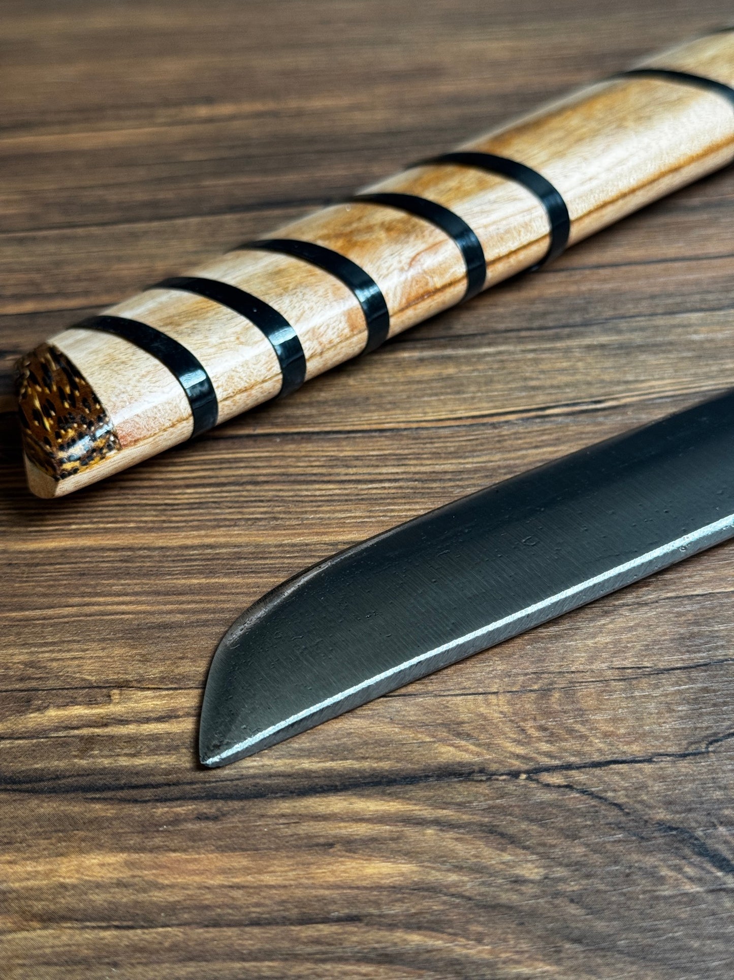 batik leather sheath hand-forged golok machete hand stitched indonesian traditional pattern