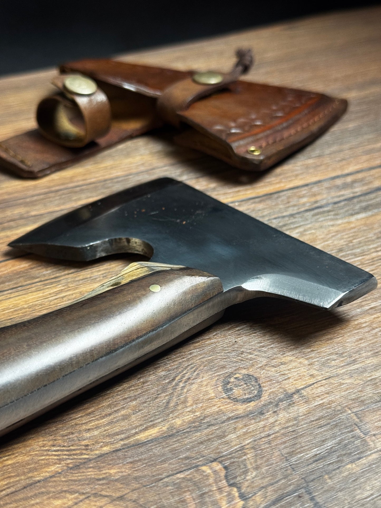 hand forged full tang axe rosewood handle leather sheath complete camping set