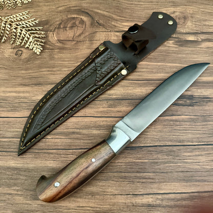 hand-forged skinning knife rosewood handle leather sheath complete hunting set