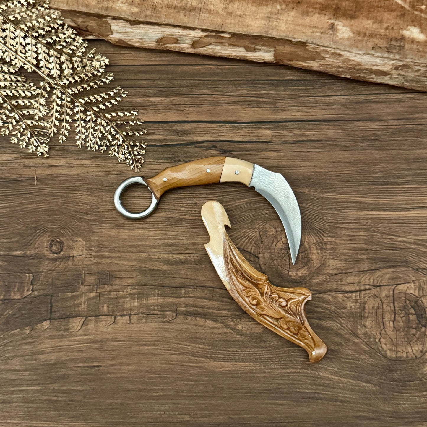 batik leather sheath hand-forged karambit spring steel hand stitched indonesian pattern