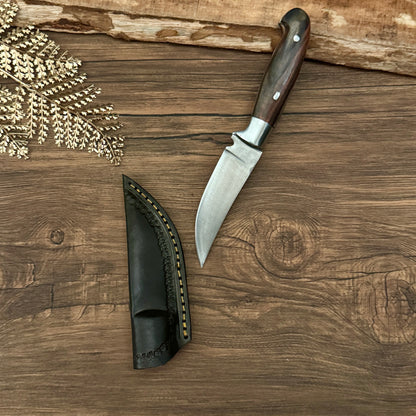 hand-forged bushcraft knife rosewood handle leather sheath complete set