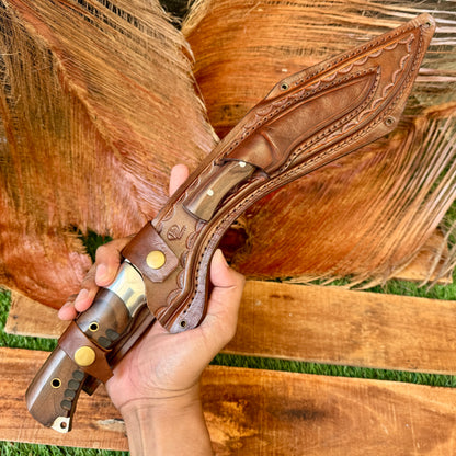 rosewood handle hand-forged kukri machete traditional carved detail view