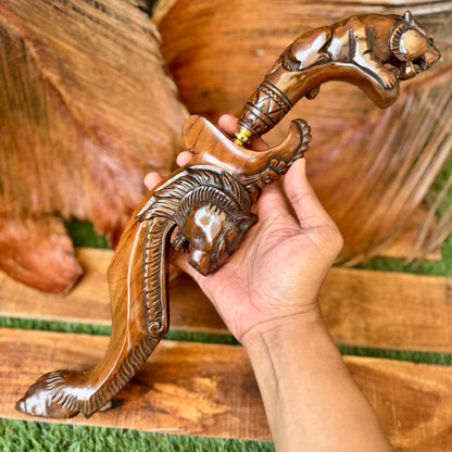 damascus steel hand-forged Indonesian kujang natural pamor pattern forging marks close up
