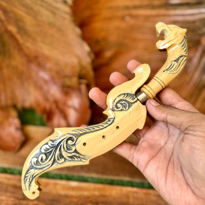 hand-forged Indonesian Kujang 5160 spring steel blade sharp side profile