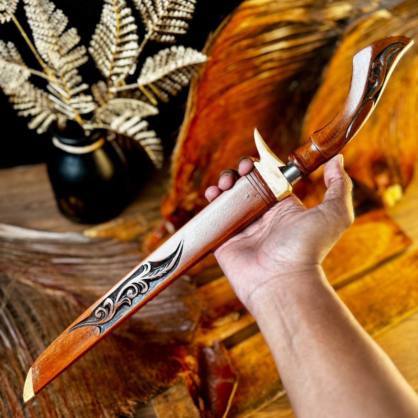 hand-forged Indonesian Laduk knife carbon steel blade side profile