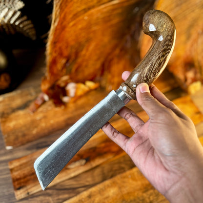 walnut handle indonesian golok machete traditional hand carved detail view