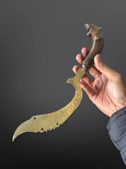 hand carved wooden sheath Indonesian Kujang knife batik motif traditional indonesian