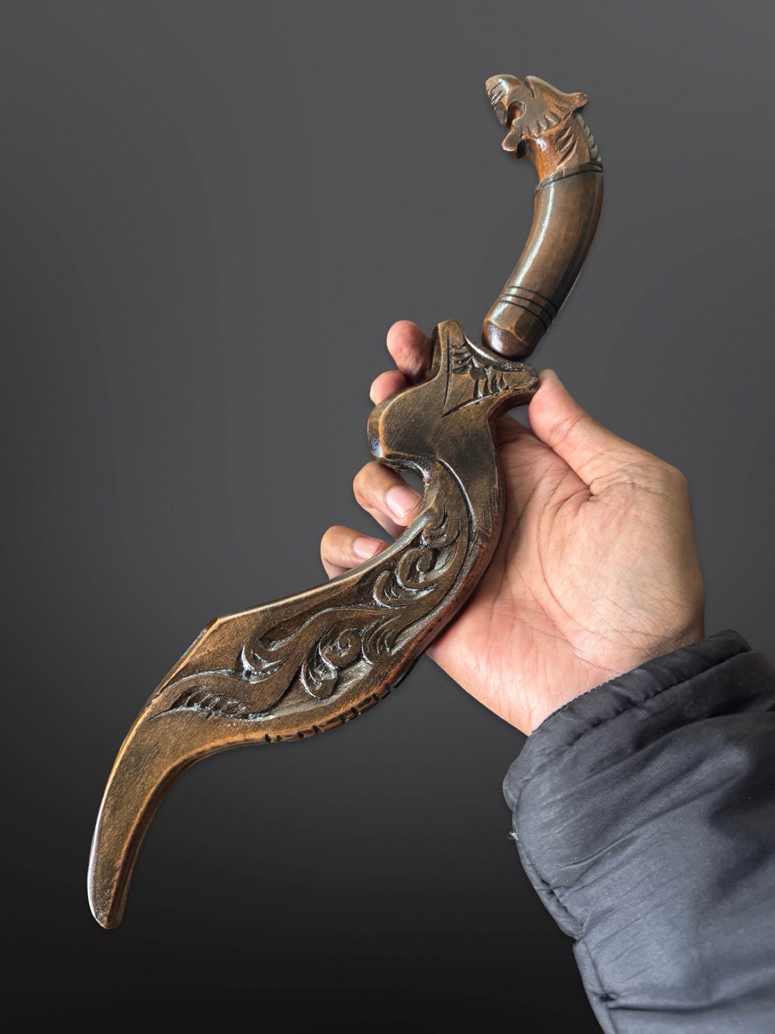 Indonesian Kujang knife brass blade side profile hand forged traditional
